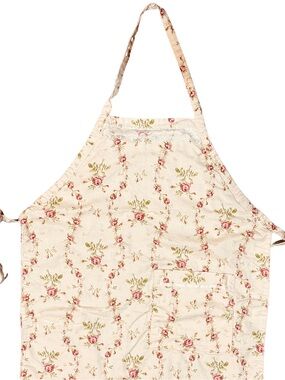 Floral Cotton Apron in Cream and Pink - Brand Unspecified